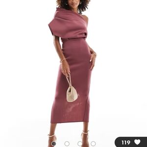 ASOS DESIGN dramatic neckline scuba midi dress in Rose